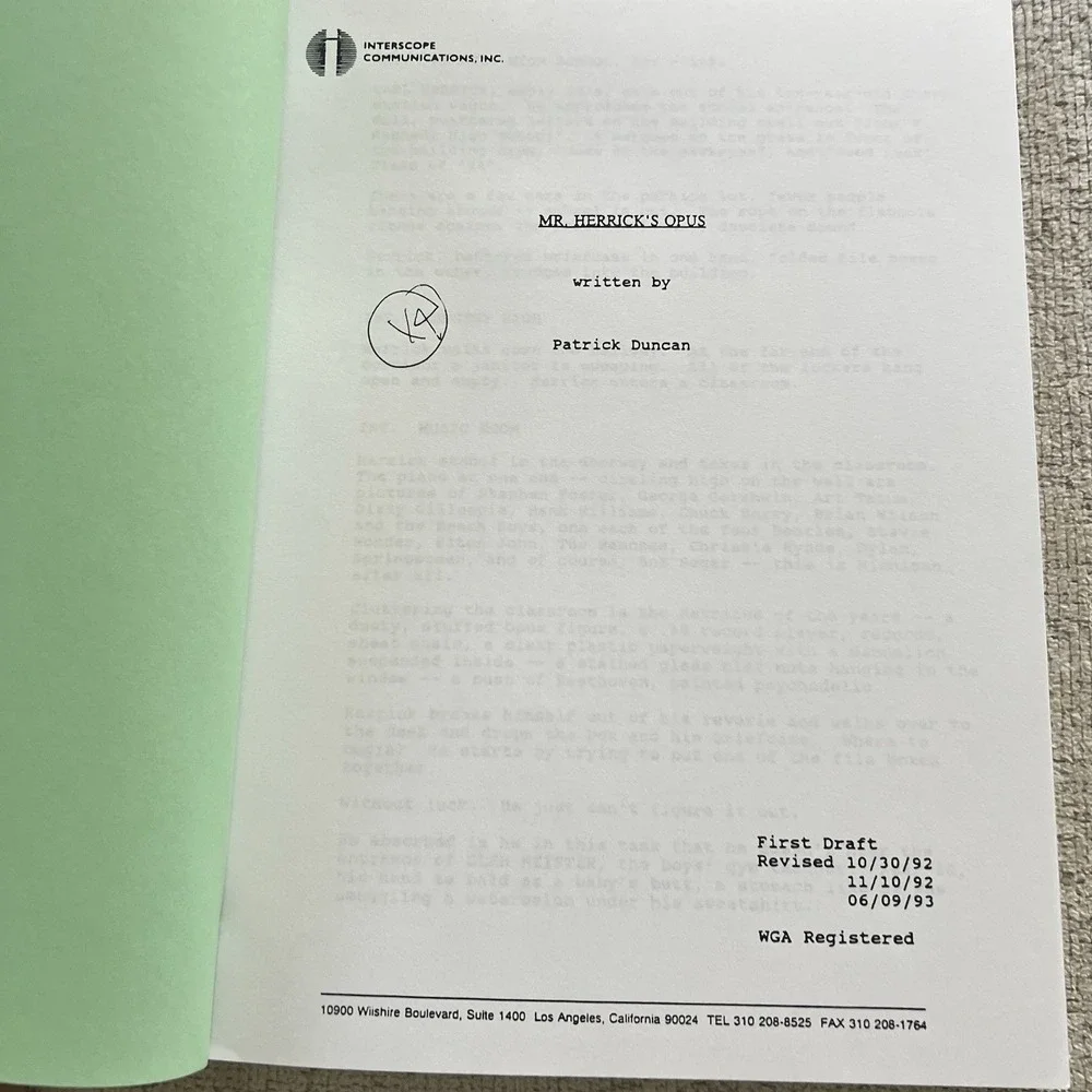 Mr Holland's Opus Original Movie Script 1st Draft Mr Herrick's‎ Opus Early 1990s